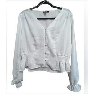 Topshop White blouse Peasant Crop Top Size 4 NWT Ruffle Neckline Puff Sleeve NEW